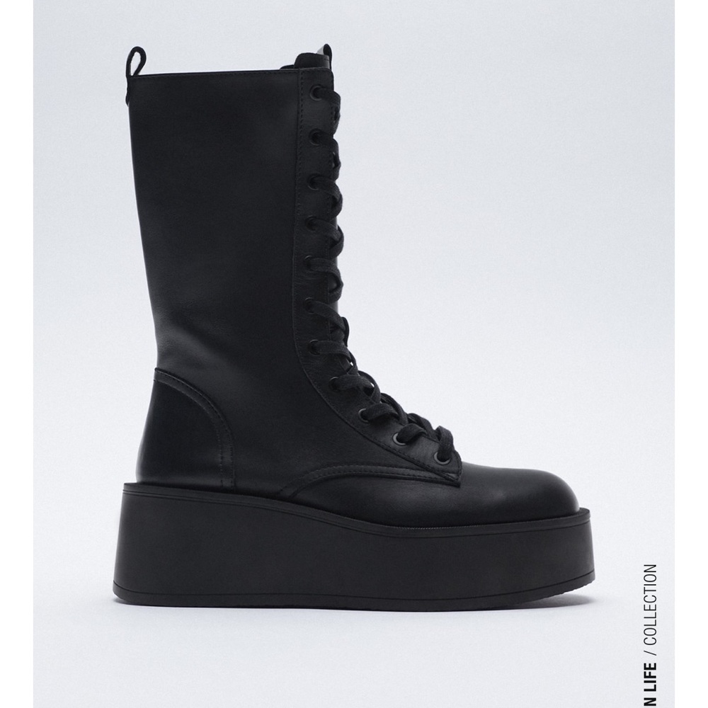 Zara flat platform leather boots